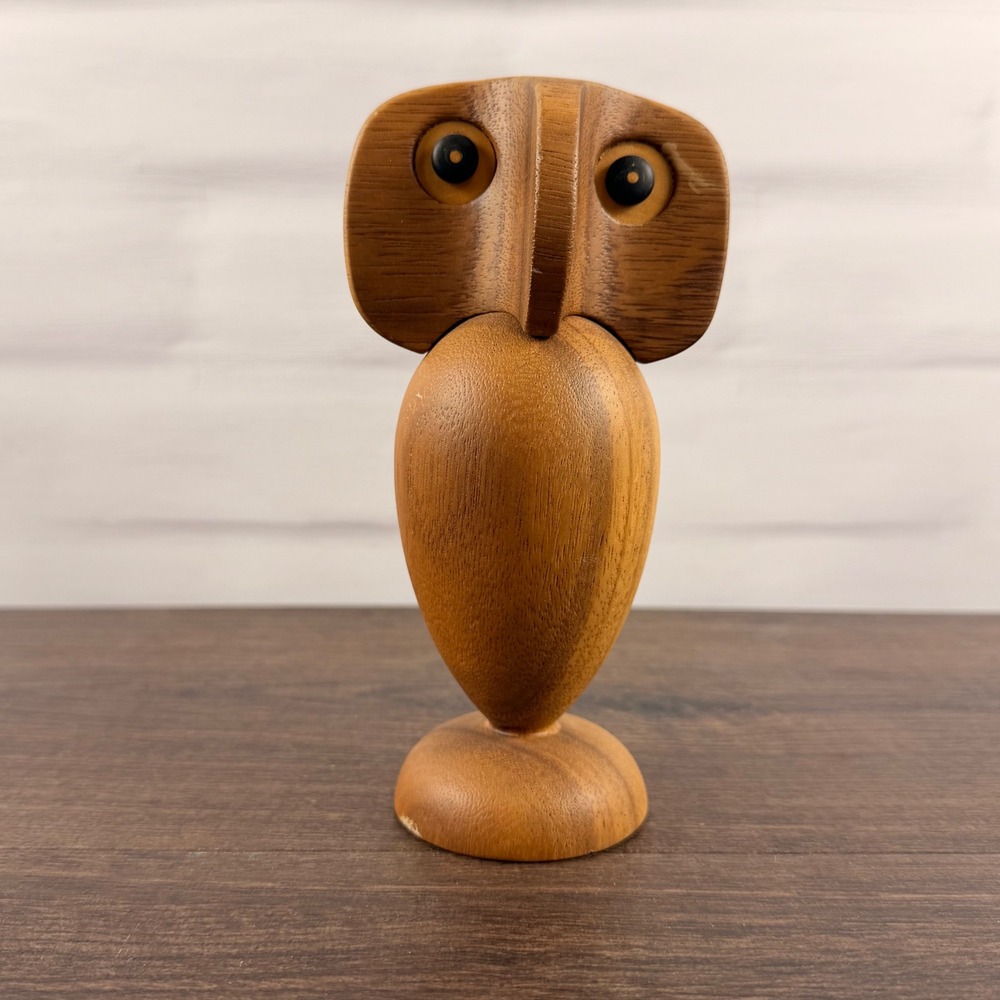 Vintage MCM Carved Wood Owl Figurine Danish Modern Scandinavian Style